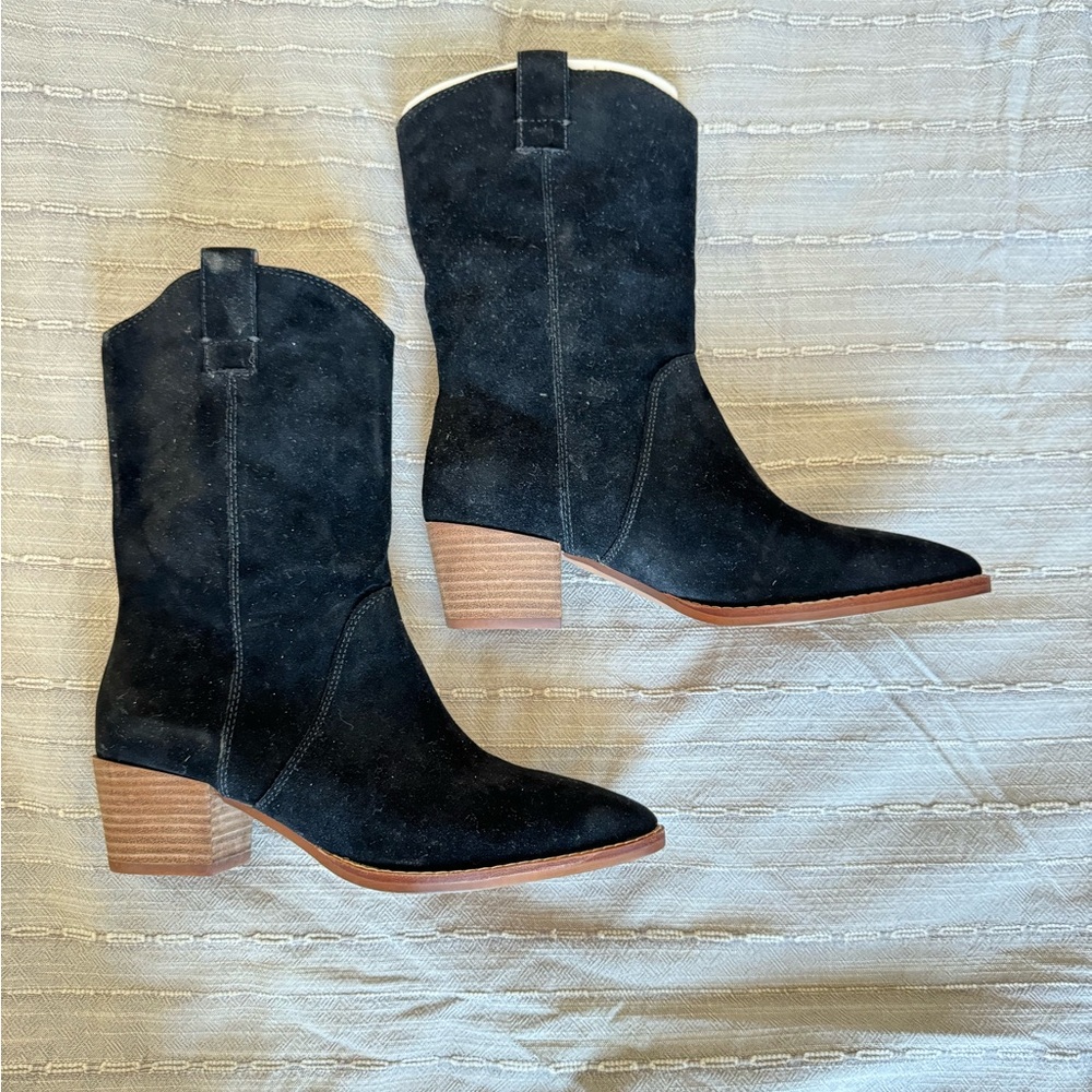 MADEWELL Black Suede Western Boots “The Cassidy Tall Western Boot” NWT - Picture 13 of 16